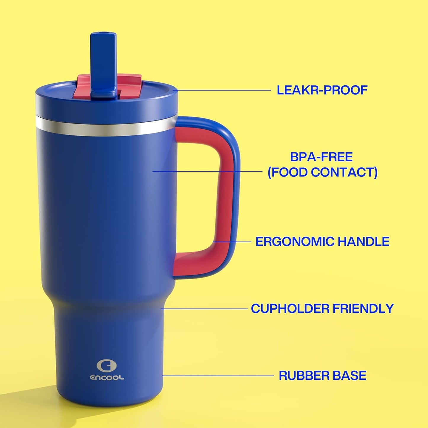 32 oz Tumbler with Handle and Straw: Stainless Steel Insulated Tumbler Keeps Cold for 24 Hours, Leakproof Travel Cup Fits in Cup Holder and BPA-Free,Beaucoup Blue