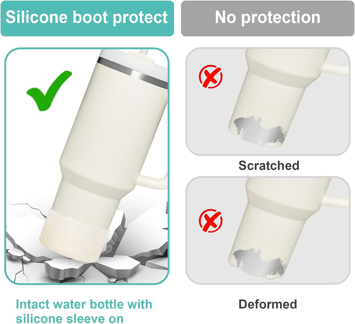 Upgrade 2PCS Protective Silicone Boot Bumper for Stanley Quencher Adventure 40oz 30oz IceFlow 20oz 30oz Tumbler, Water Bottle Bottom Sleeve Cover Accessories for Stanley Mug Cup(Glitter Golden)