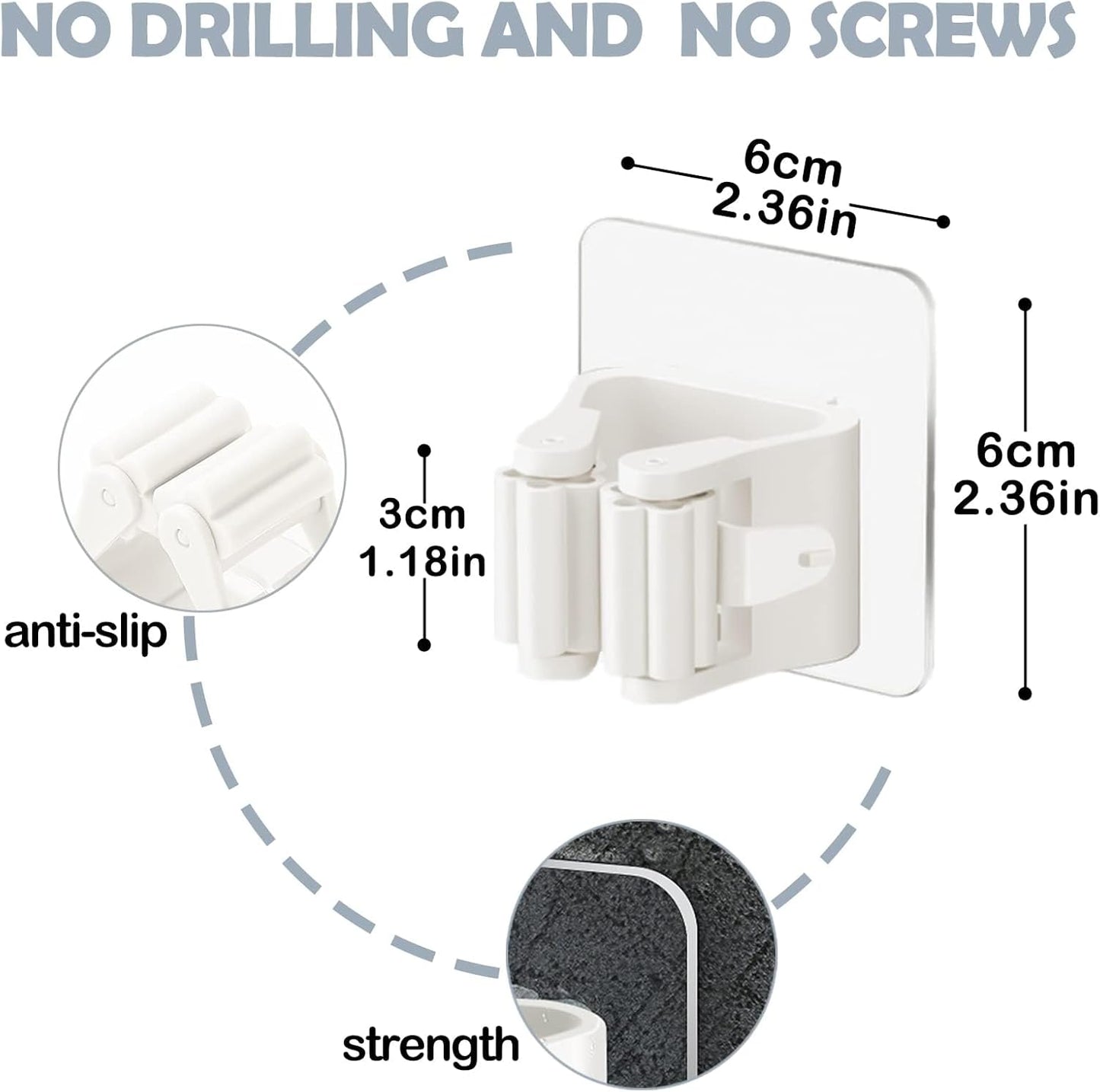 3-H 8-Pack Self Adhesive Broom Holder Wall Mount - Heavy Duty No Drill Broom Organizer for Garage Closet Kitchen, Plastic Storage Rack for Brooms Mops Tools, Peel and Stick Adhesive,Beige White