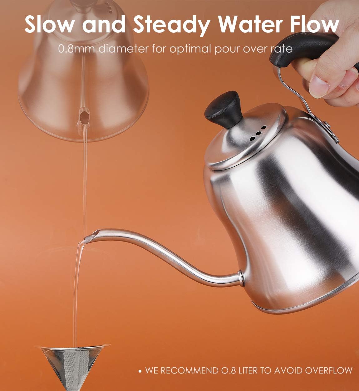 Coffee Kettle for Stove Top Premium Gooseneck Kettle, Pour Over Coffee Tea Pot, Stovetop Teapot, Hot Water Heater for Camping, Home & Kitchen, Stainless Steel - Small 28oz, Brushed