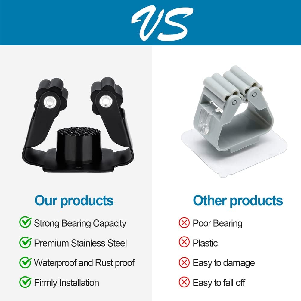 9PCS Broom and Mop Holder, Heavy Duty Garden Tool Organizer Rack Rake and Shovel Handle, Stainless Steel Mop Hanger. Screws for Wall Mounted. Matte Black