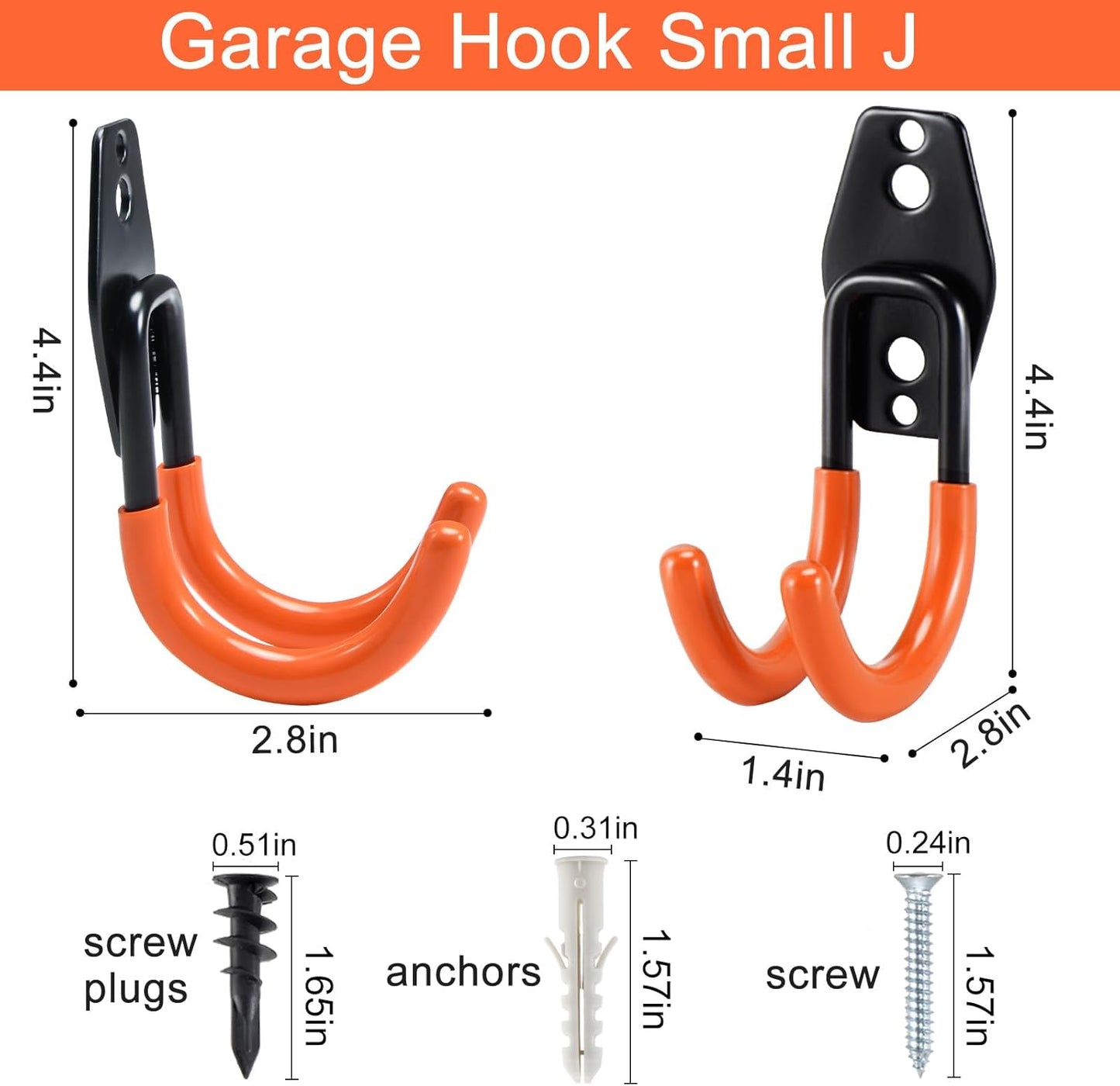 AOBEN Garage Hooks Heavy Duty, Steel Garage Storage Hooks, Utility Tool Hangers and Combinable Wall Mount for Organizing Ladders, Bikes, Hoses, and More Equipment (Small J, 10 Pack)