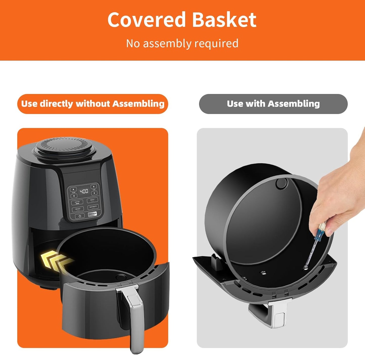 Air Fryer Replacement Basket and Tray for Ninja AF101, Air Fryer Accessories for Ninja AF101, Non-Stick 4 Qt Basket with Cover and Grill Pan, Dishwasher-Safe Replacement Parts