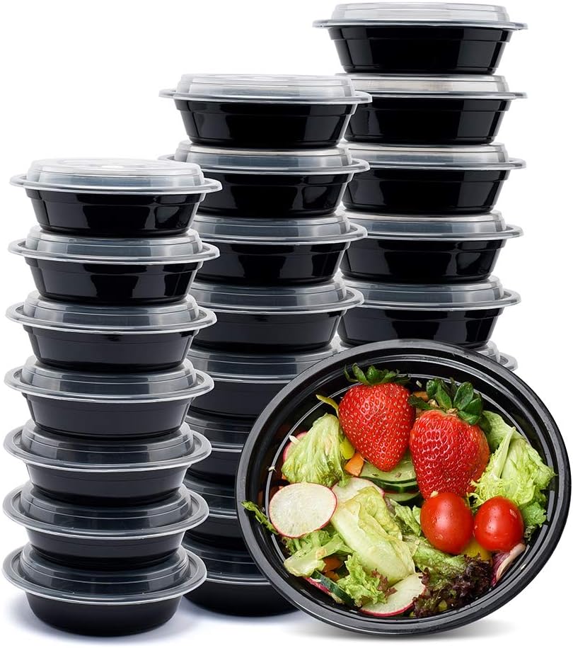 Glotoch Meal Prep Food Container 50 Pack, Disposable with Lids, Durable To Go Containers, for Takeout, Salad , Microwave Safe, BPA-Free, Stackable - 16 OZ