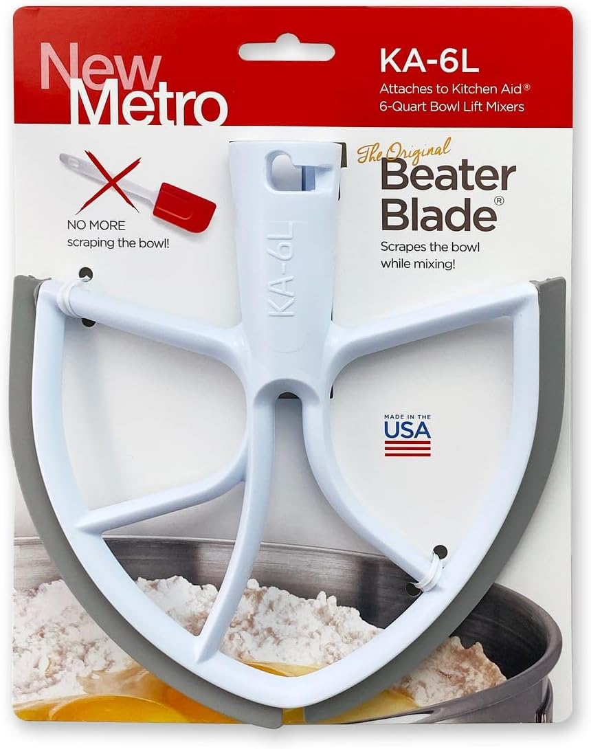 New Metro Design KA-6L Plastic Beater Blade works w/ most KitchenAid 6 Qt Bowl-Lift Stand Mixers, (Grey)