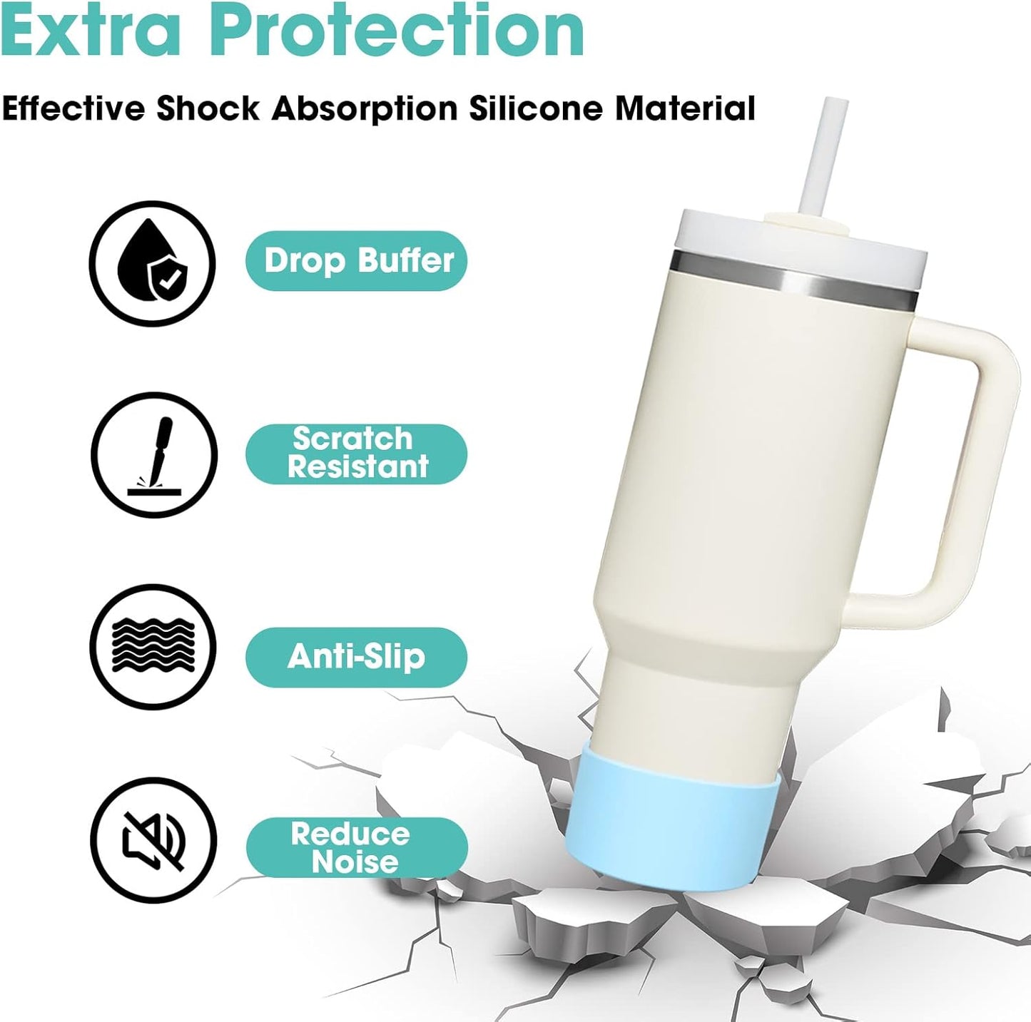 Upgrade 2PCS Protective Silicone Boot Bumper for Stanley Quencher Adventure 40oz 30oz IceFlow 20oz 30oz Tumbler, Water Bottle Bottom Sleeve Cover Accessories for Stanley Mug Cup(Light Grey)