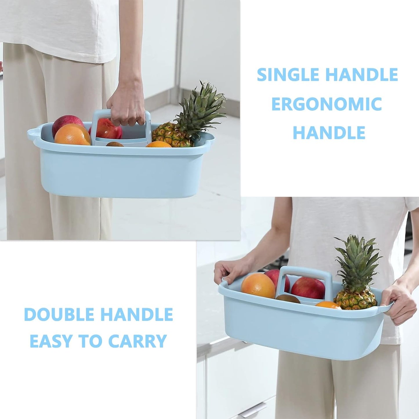 Large Cleaning Supplies Caddy Portable Shower Basket Supply Organizer with Handle Plastic Bucket Tool Storage for Bathroom, Bedroom, Kitchen, College Dorm, Garden, Blue 2 Pack