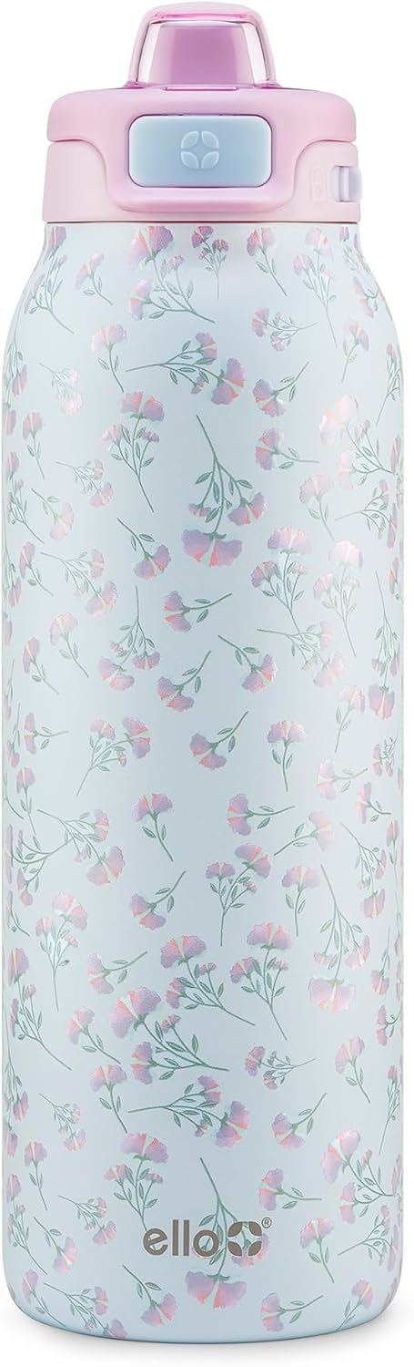 Ello Pop & Fill Stainless Steel Water Bottle with Quick Fill Technology, Double Walled Vacuum Insulated Metal, Leak Proof Locking Lid, Sip & Chug, BPA Free, Holiday Gift for Him Her, 22oz, 32oz, 40oz