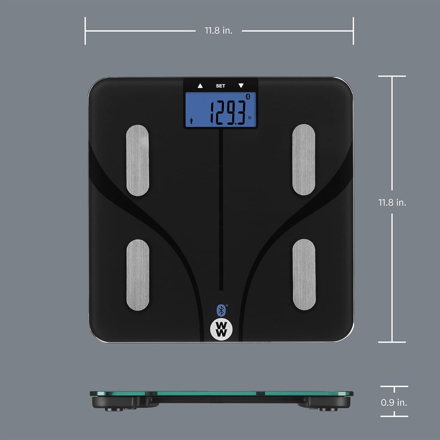 Weight Watchers Scales by Conair Smart Scale for Body Weight, Digital Bluetooth Smart Bathroom Scale with Body Fat, Muscle, and BMI in Black