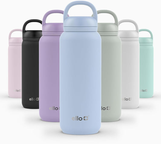 Ello Cooper Twist 32oz Stainless Steel Water Bottle with Chug Lid | Leak Proof | Double Walled and Vacuum Insulated | Built in Carry Loop | Dishwasher Safe | Halogen Blue