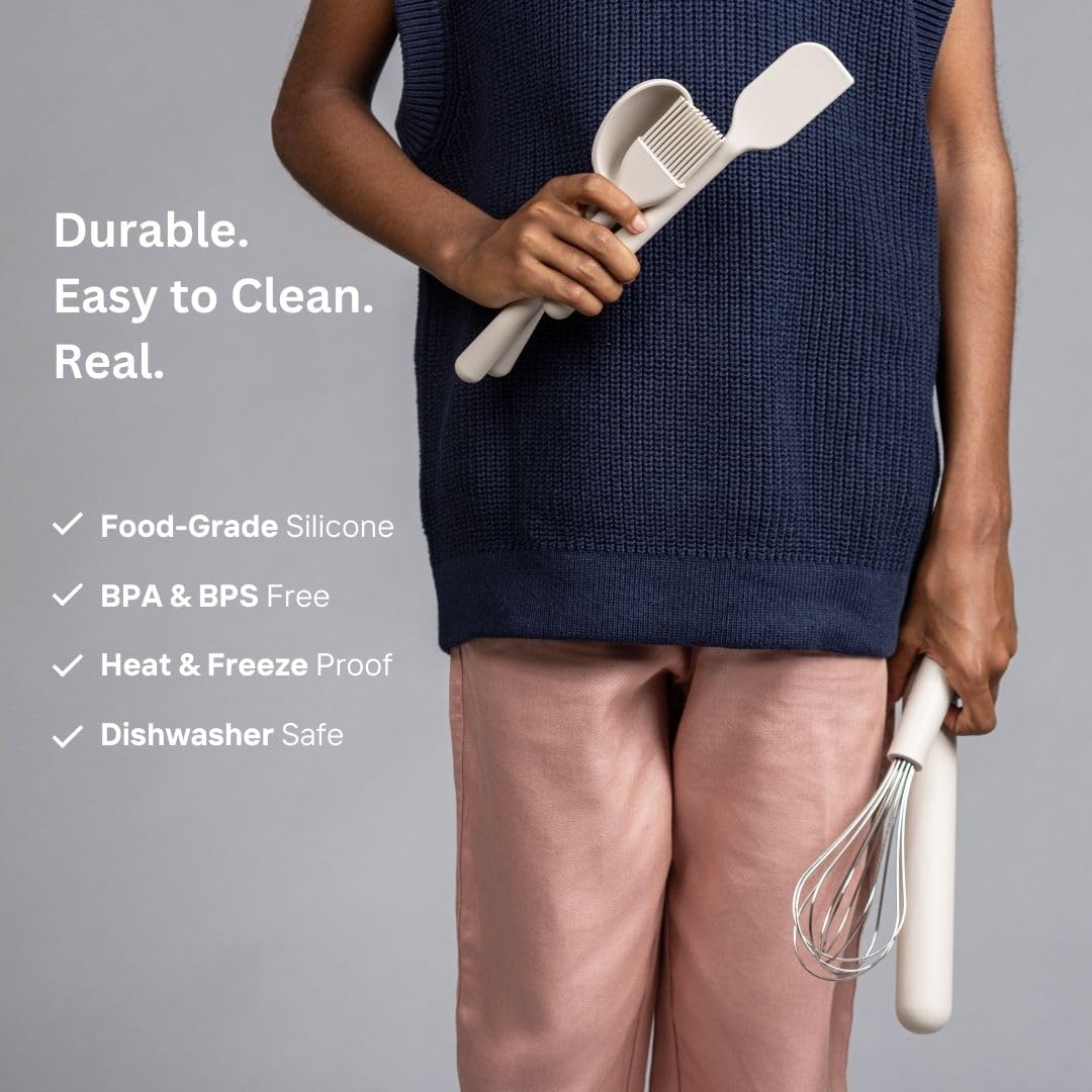 Tampoco Real Kids Cooking & Baking Set – Montessori Kitchen Tools for Real Cooking with Food-Safe Silicone Utensils – Functional & Fun Gift for Young Chefs