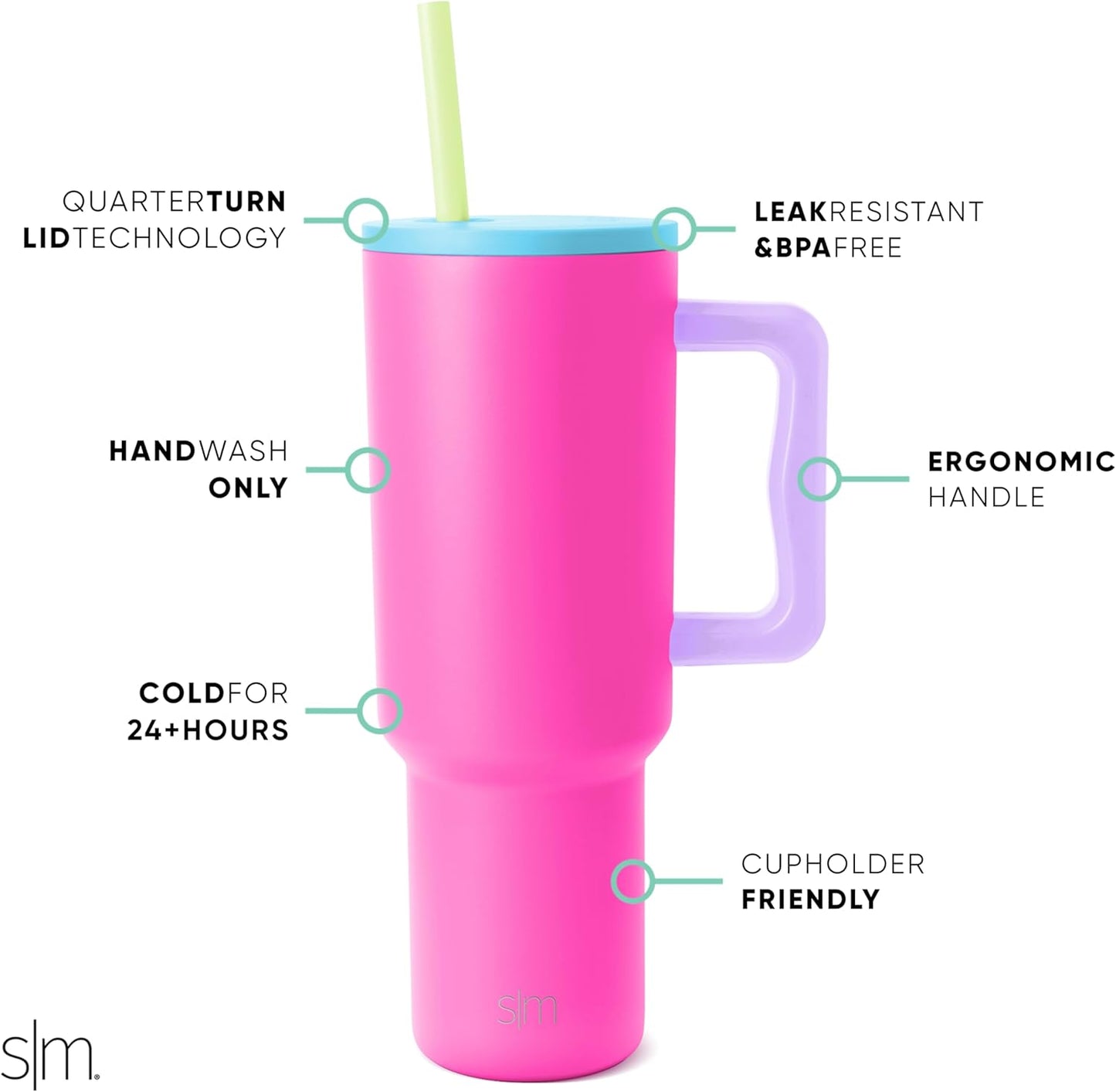 Simple Modern 40 oz Trek Tumbler with Handle and Straw Lid | Cup Holder Friendly Insulated Stainless Steel Travel Mug | 80s Mix (Pack of 12)