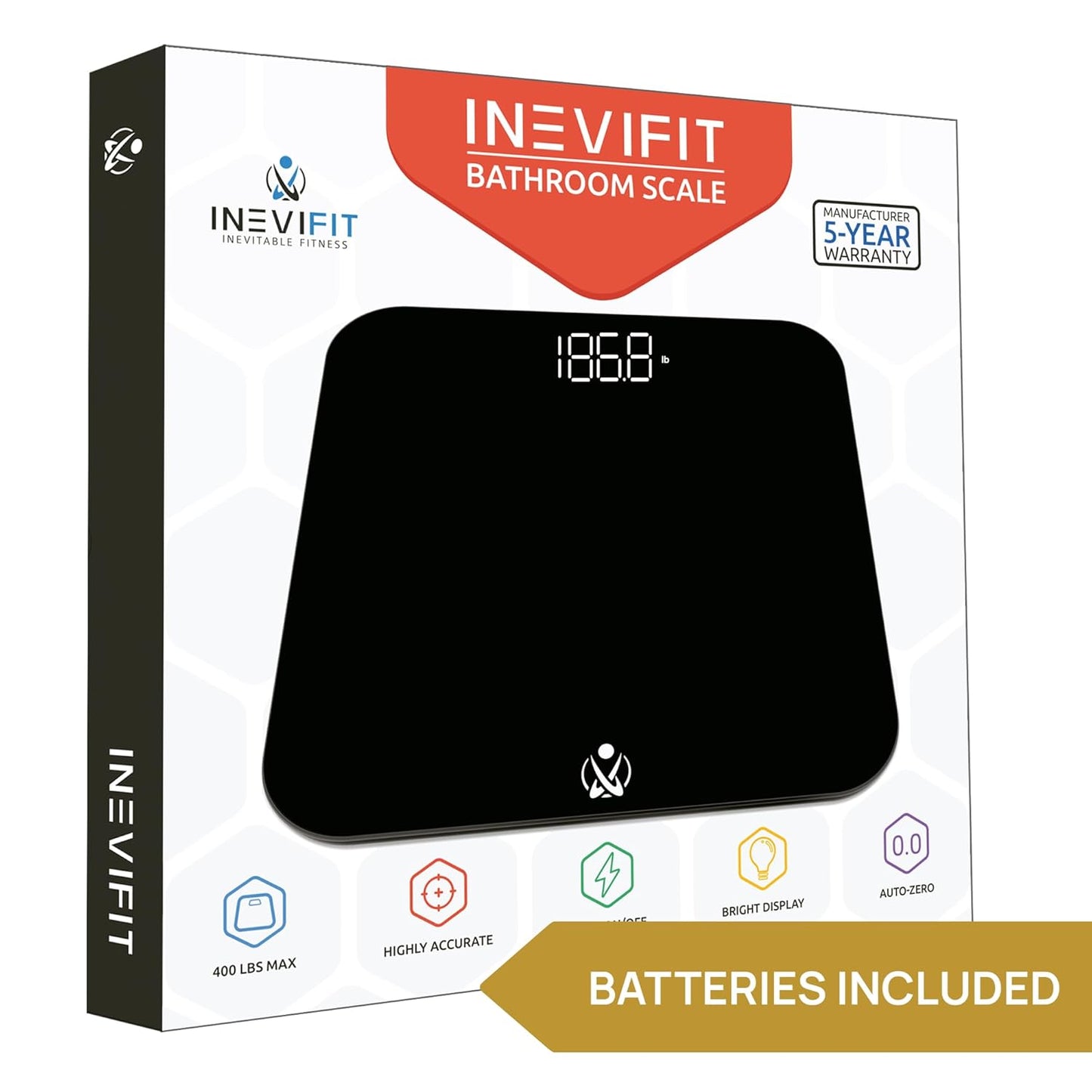 INEVIFIT Bathroom Scale, Highly Accurate Digital Bathroom Body Scale, Measures Weight up to 400 lbs. Includes Batteries