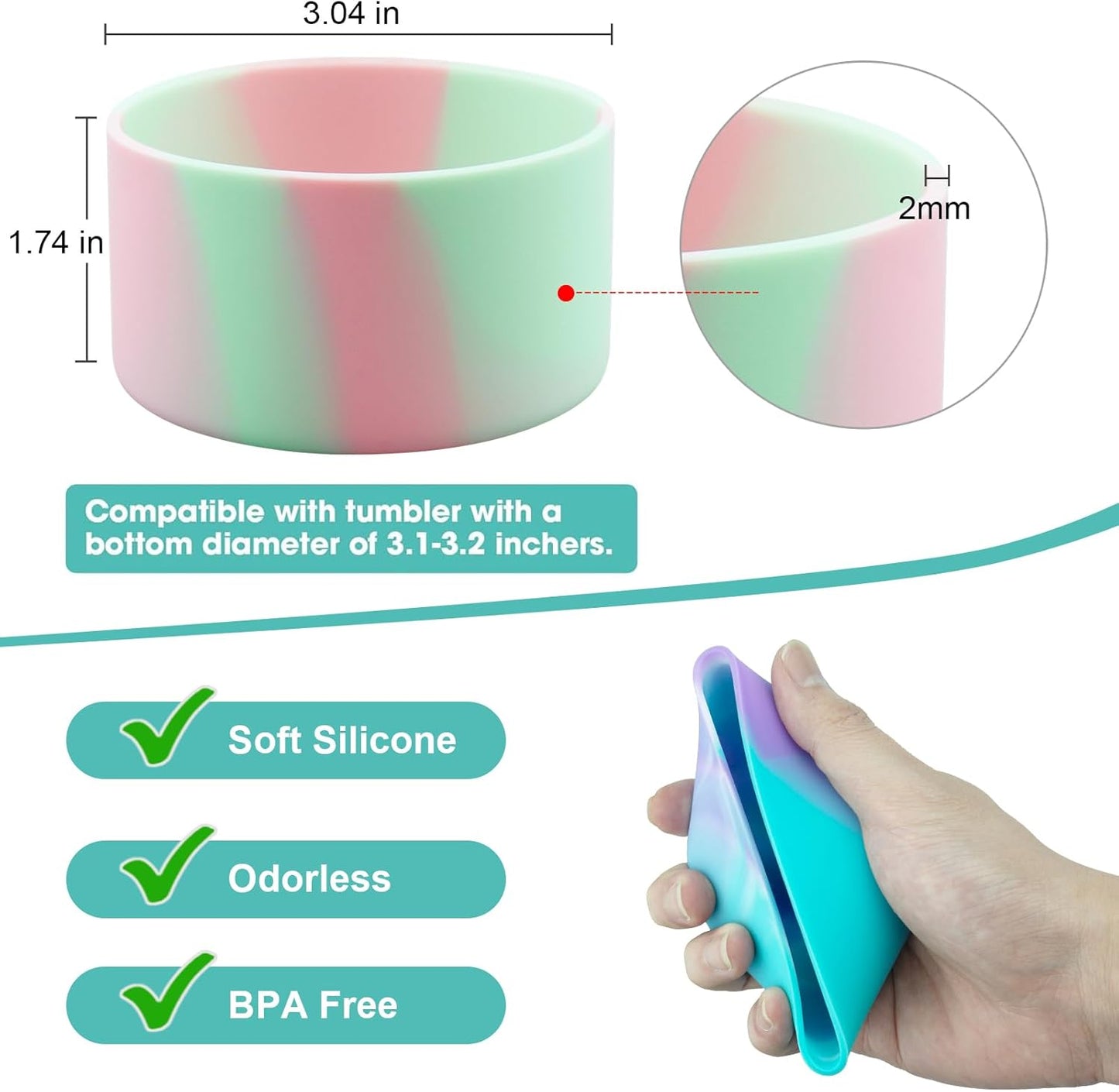 Upgrade 2PCS Protective Silicone Boot Bumper for Stanley Quencher Adventure 40oz 30oz IceFlow 20oz 30oz Tumbler, Water Bottle Bottom Sleeve Cover Accessories for Stanley Mug Cup(Light Cyan+Pink)