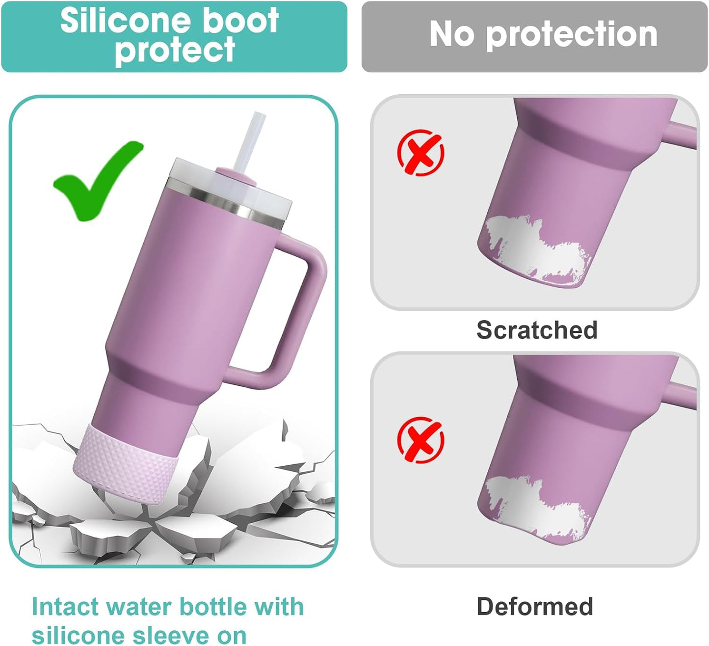 Upgrade 2PCS Protective Silicone Boot Bumper for Stanley Quencher Adventure 40oz 30oz 20oz Tumbler, Water Bottle Bottom Sleeve Cover Accessories for Stanley Mug Cup(Violet)