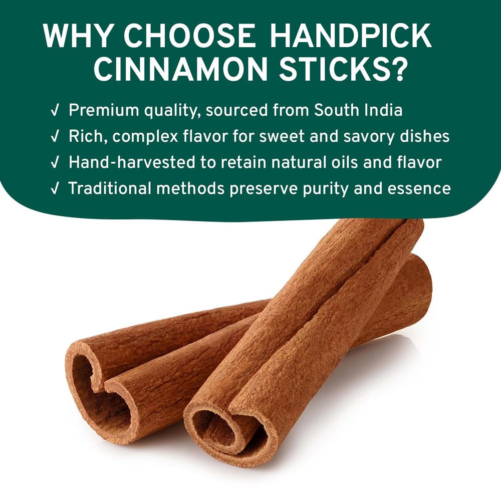HANDPICK, Cinnamon Sticks (7 oz) 100% Raw, Non-GMO, Gluten-Free | Premium Quality | Resealable Ziplock Pouch | Perfect for Baking, Cooking & Beverages