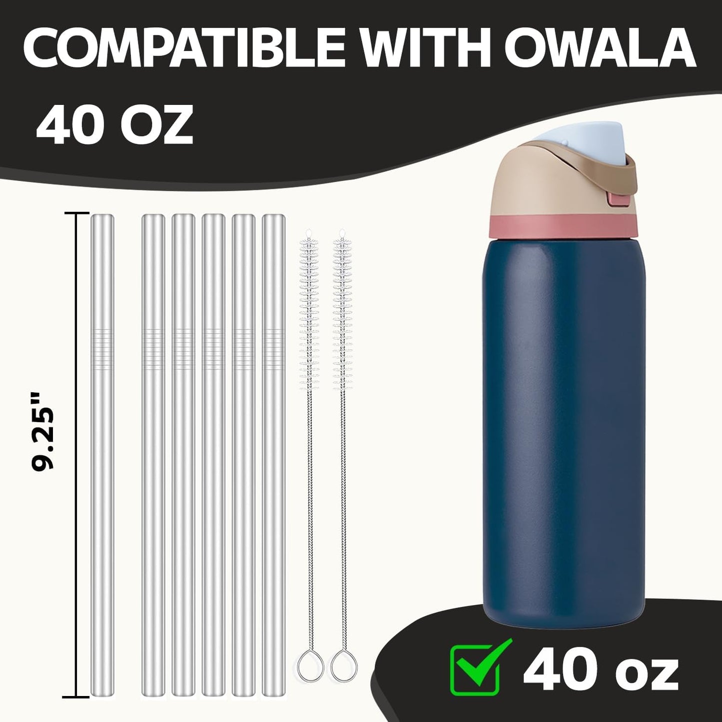 MIMORE Metal Straw for Owala 40 oz - 6 PCS Satinless Steel Straws Compatible with Owala Straw Replacement - Resuable & Dishwasher Safe