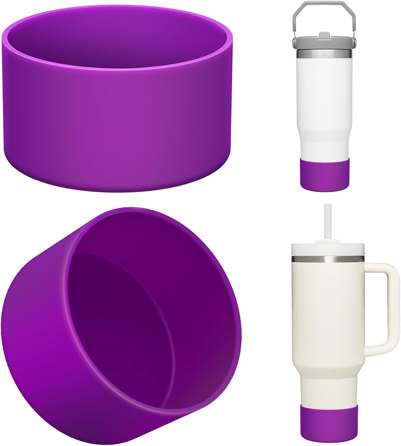 Upgrade 2PCS Protective Silicone Boot Bumper for Stanley Quencher Adventure 40oz 30oz IceFlow 20oz 30oz Tumbler, Water Bottle Bottom Sleeve Cover Accessories for Stanley Mug Cup(DarkMagenta)