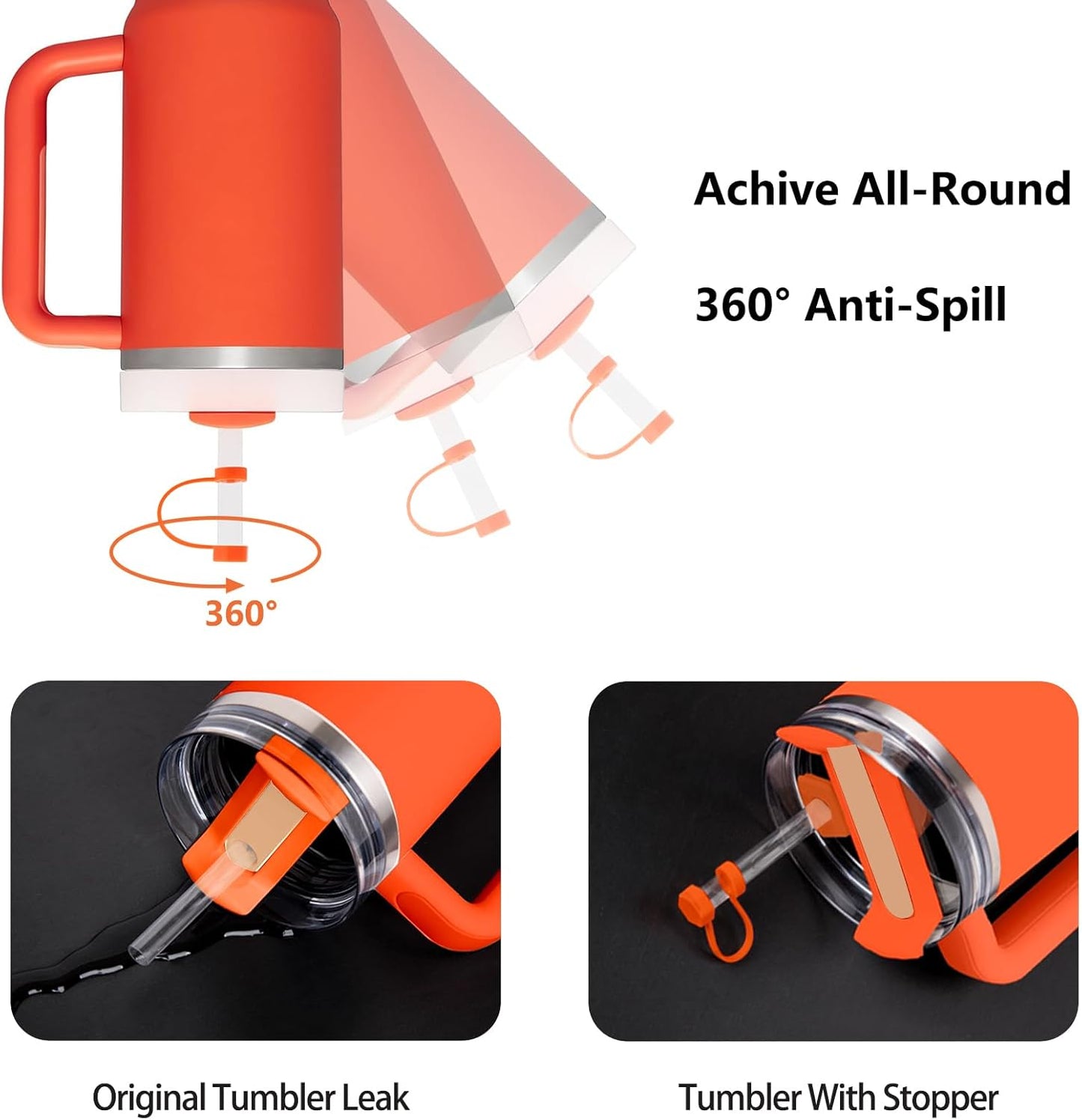Silicone Spill Stopper Set Compatible with Stanley Cup 2.0 30oz & 40oz with Straw Cover (Set of 2, Tigerlily)