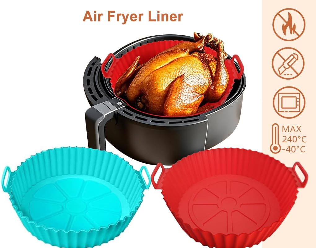 2 Pack,Air Fryer Silicone Liners Compatible With COSORl Air Fryer Or 5 QT Or Bigger (Red+Blue)