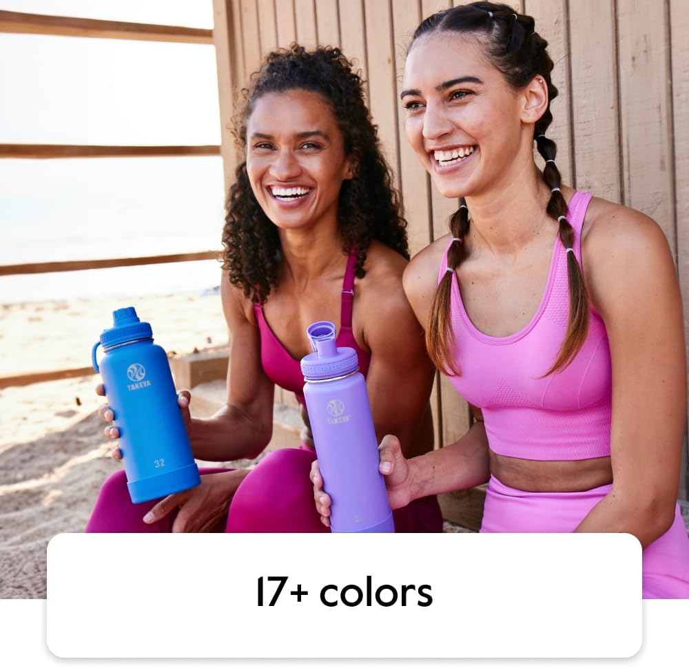 Takeya Actives 32 oz Water Bottle with Straw Lid - Double Wall Stainless Steel Insulation - Dishwasher Safe & BPA-Free - Removable Bumper - Blush
