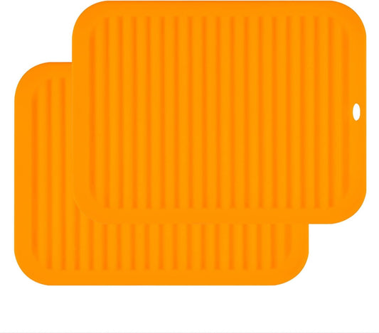 Silicone Trivets Mat Set of 2 Smithcraft 30x22.5cm Big Multi-Purpose Drying Trivet Mat, Pot Holder, Waterproof, Non Slip, Flexible, Durable, Dishwasher Safe Orange