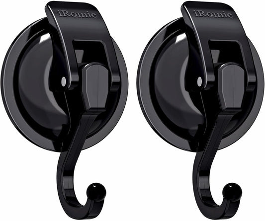 Heavy Duty Vacuum Suction Cup Hooks (2Pack) for Shower,Glass Window,Kitchen&Bathroom&Restroom Organization,Black.