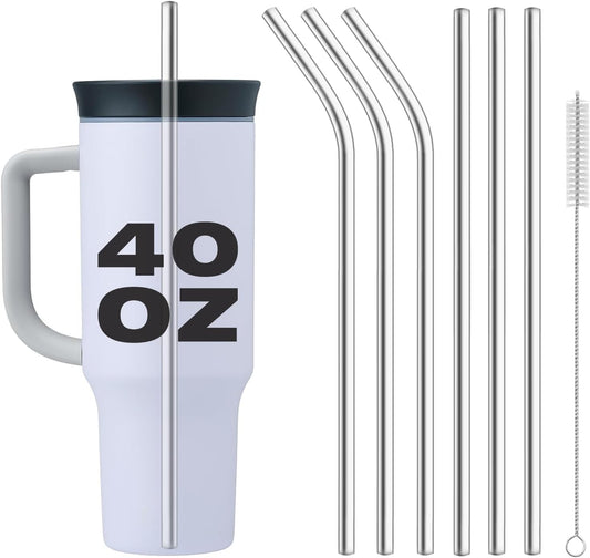 Stainless Steel Straws for Owala Insulated Bottle 40oz Tumbler 6x Metal Replacement Straws with Cleaning Brush for Owala 40oz (Stainless Steel, 3x Straight & 3x Bent)