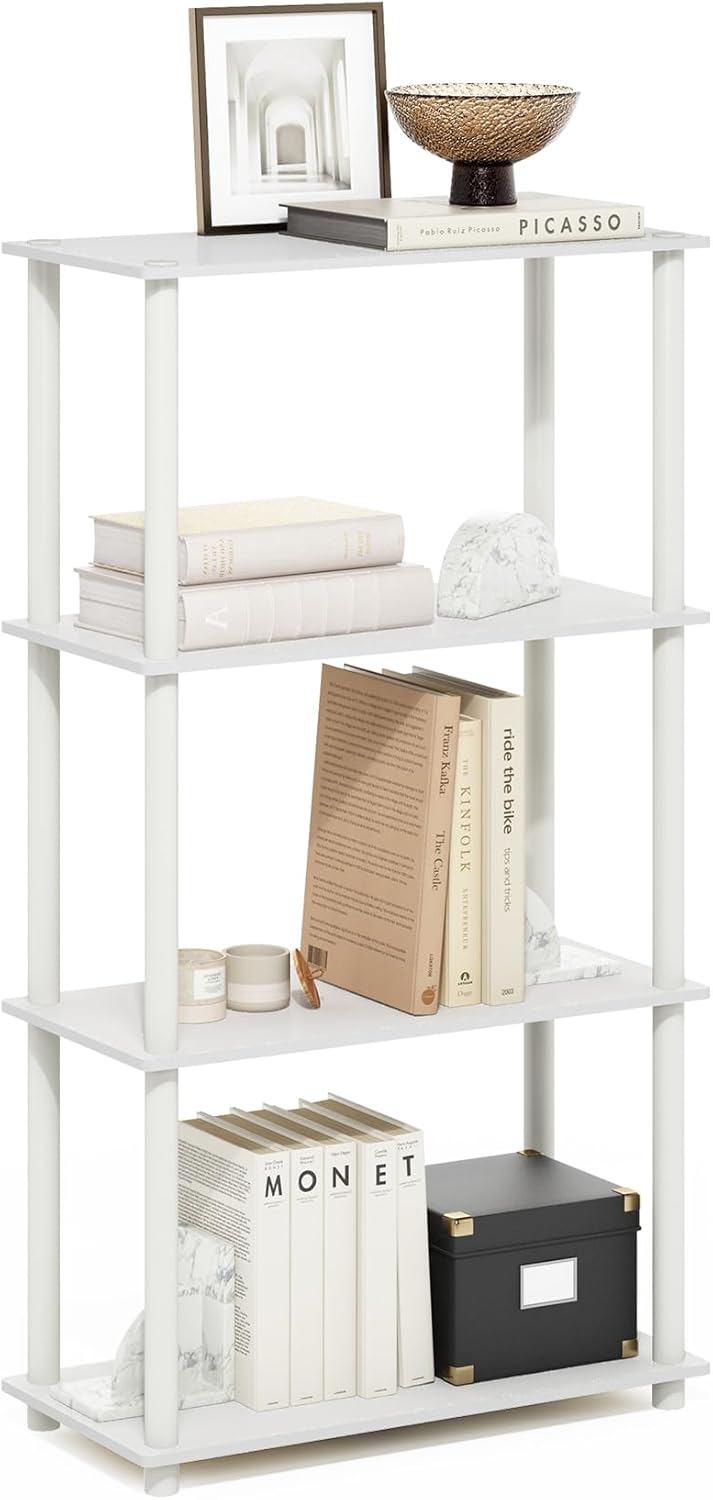 Furinno Turn-N-Tube Storage Shelves Set of 2, 3-Tier Book Shelf, Corner Shelf, Toolless Open Shelves, for Organization and Storage, Living Room, Garage, Home Office, White