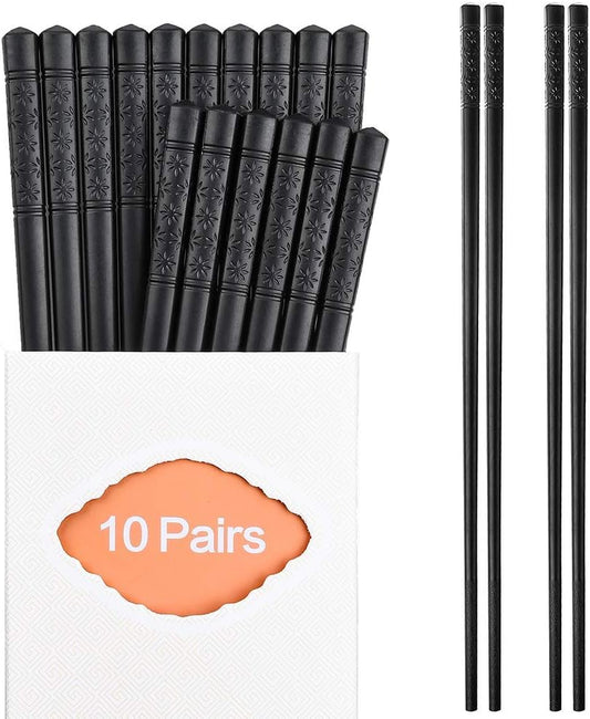 10 Pairs Fiberglass Chopsticks Family Set, ONEHERE Reusable Chinese, Japanese, Korean Chop sticks, Dishwasher Safe, Non-slip, for Sushi, Noodles, Food, Hotpot& Cooking, 9.5 inches, Classic Black