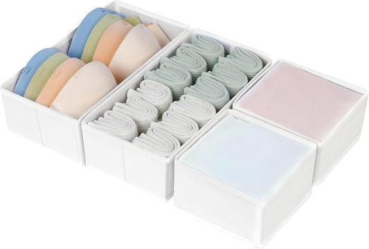 DIMJ Drawer Organizers - Set of 4 Fabric Closet Organizers and Storage, Drawer Dividers for Baby Clothes, Socks, Belt, Tie (White)