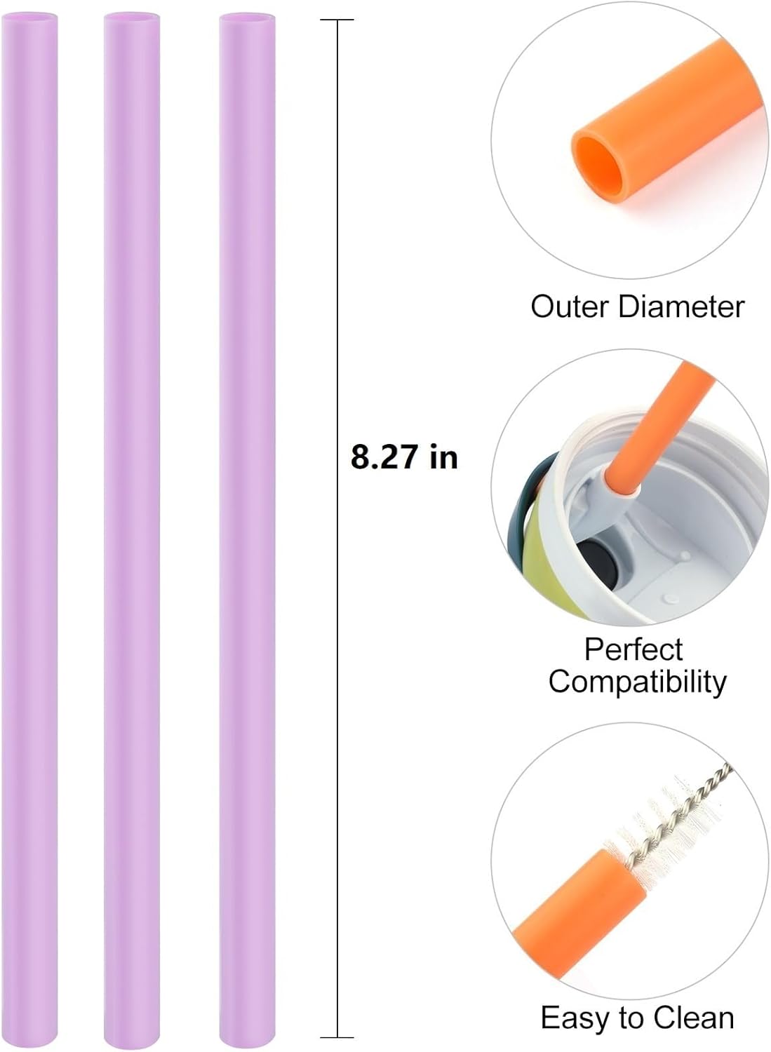 Straws Replacement Compatible with Owala Freepsip 24oz,32oz Water Bottle,Replacement Parts For Owala Free Sip Sway 30 oz,Include 6 BPA-FREE Straws and 1 Cleaning Brush,Purple