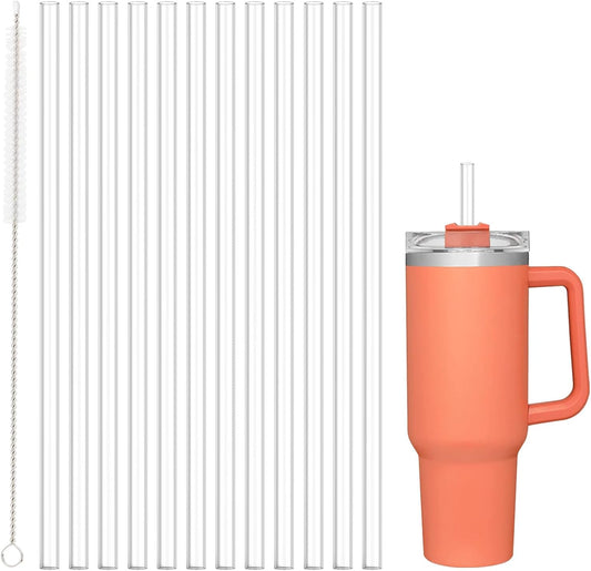 Dishwasher Safe Replacement Straw for Stanley Cup 64oz 40oz 30oz, 12 Pcs Reusable Long Clear Straw with Clear Brush for Stanley Cup Accessories, BPA Free