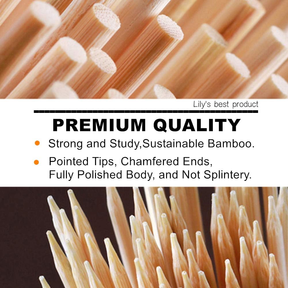 8" Natural Bamboo Skewers for BBQ，Appetiser，Fruit，Cocktail，Kabob，Chocolate Fountain，Grilling，Barbecue，Kitchen，Crafting and Party. Φ=4mm, More Size Choices 6"/10"/12"/14"/16"/17.5"/30"/36"(500 PCS)