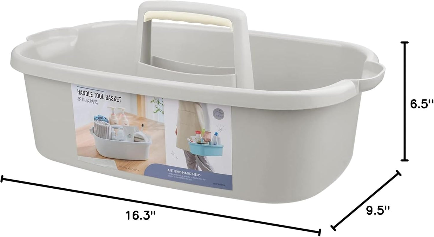 Large Cleaning Supplies Caddy Portable Shower Basket Supply Organizer with Handle Plastic Bucket Tool Storage for Bathroom, Bedroom, Kitchen, College Dorm, Garden, Light Grey