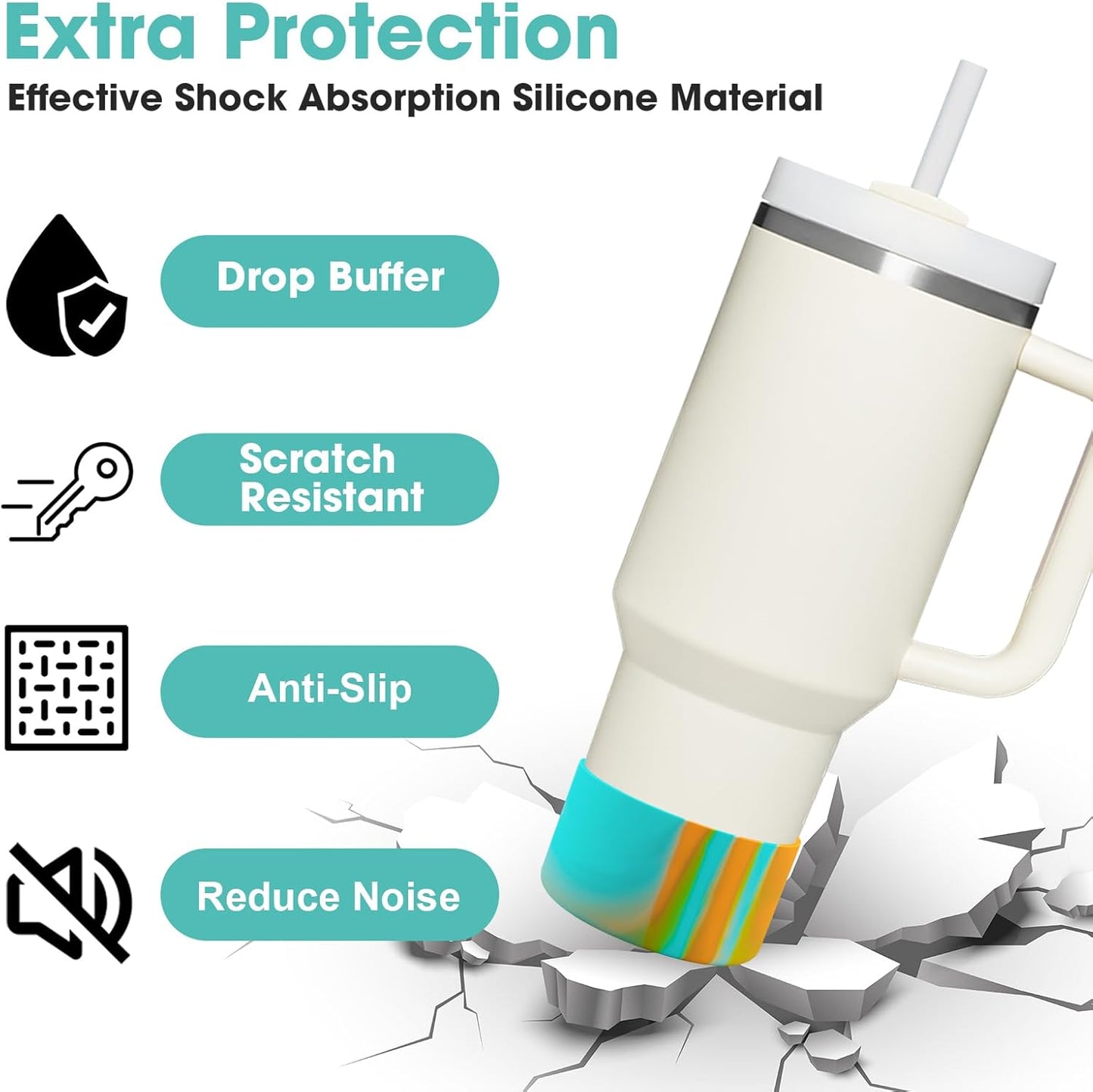 Upgrade 2PCS Protective Silicone Boot Bumper for Stanley Quencher Adventure 40oz 30oz IceFlow 20oz 30oz Tumbler, Water Bottle Bottom Sleeve Cover Accessories for Stanley Mug Cup(Blue+Green +Orange)