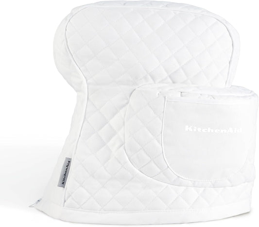 KITCHENAID Fitted Tilt-Head Stand Mixer Cover with Storage Pocket, Quilted 100% Cotton,14.4"x18"x10", White