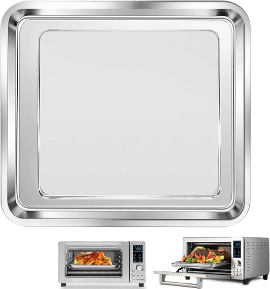 Air Fryer Baking Pan for Nuwave Bravo 12 in 1 21 Qt Air Fryer Toaster Oven, 11.2'' * 10.5'' Air Fryer Grill Pan Grill Plate Crisper Plate Rack Parts Accessories Tray, Stainless Steel