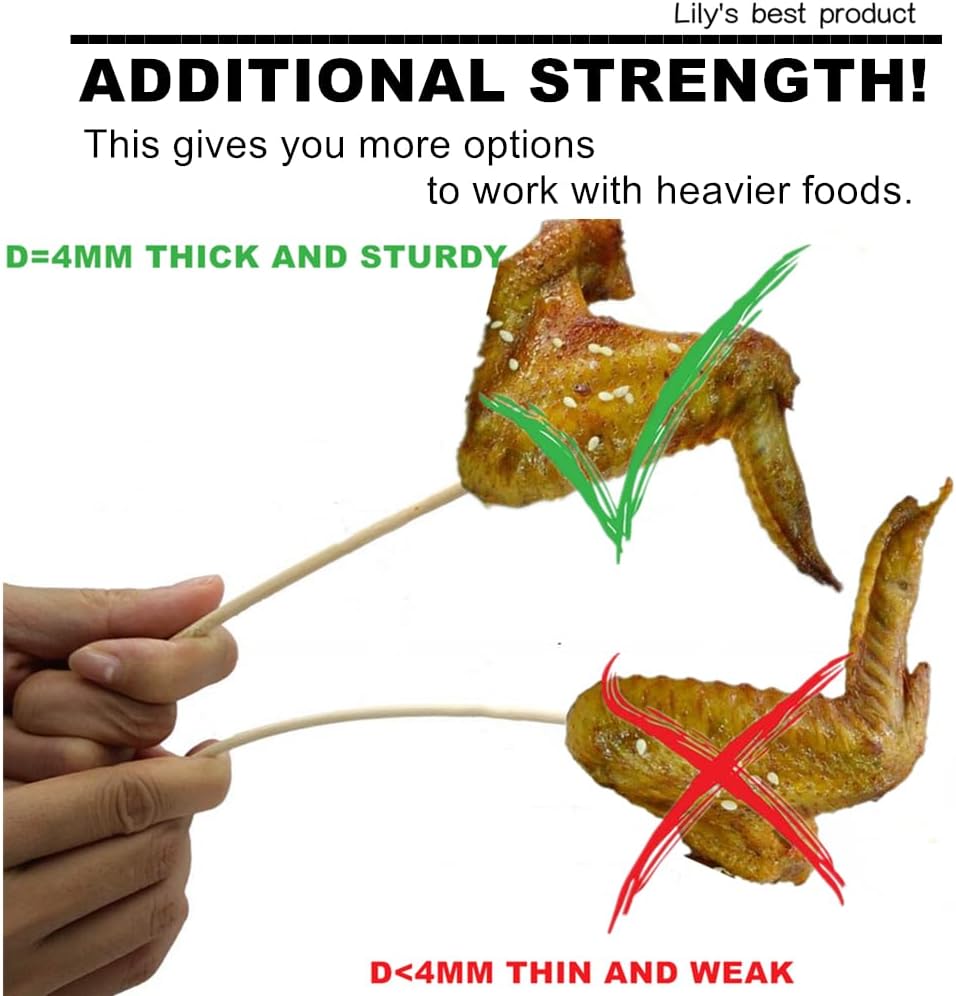 10" Natural Bamboo Skewers for BBQ，Appetiser，Fruit，Cocktail，Kabob，Chocolate Fountain，Grilling，Barbecue，Kitchen，Crafting and Party. Φ=4mm, More Size Choices 6"/8"/12"/14"/16"/17.5"/30"/36"(500 PCS)