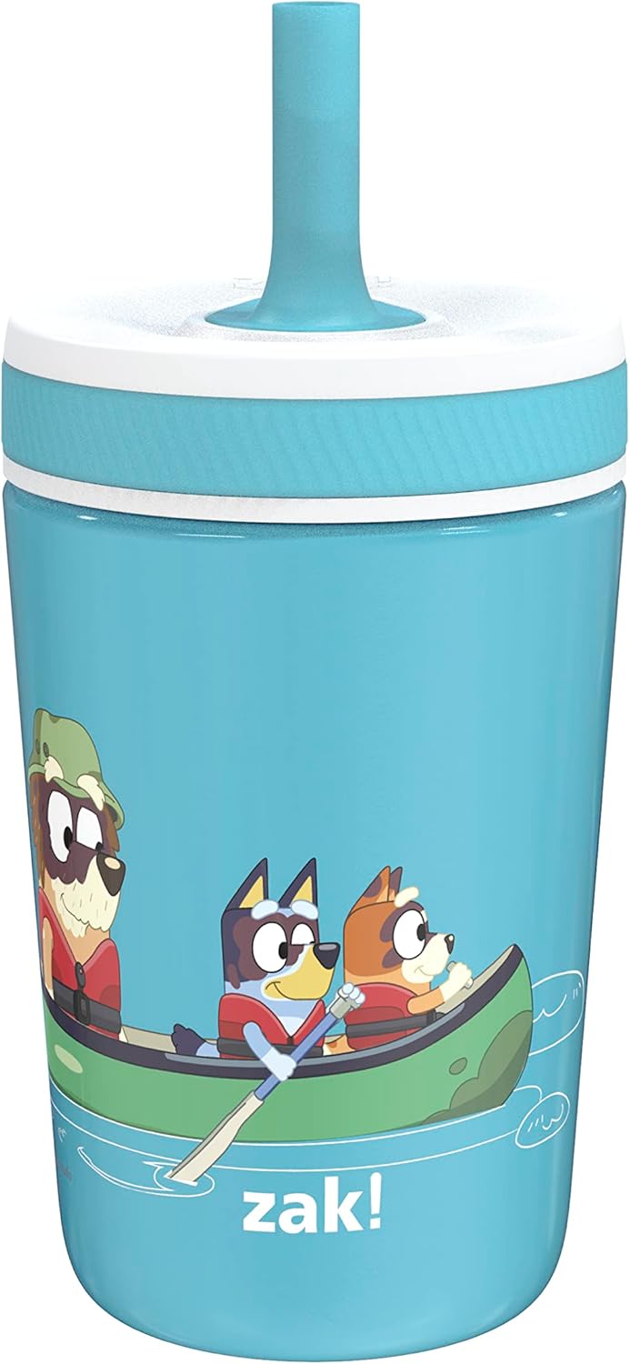 Zak Designs Bluey Kelso Toddler Cups For Travel or At Home, 12oz Vacuum Insulated Stainless Steel Sippy Cup With Leak-Proof Design is Perfect For Kids (Bluey, Bingo, Grandad Mort)