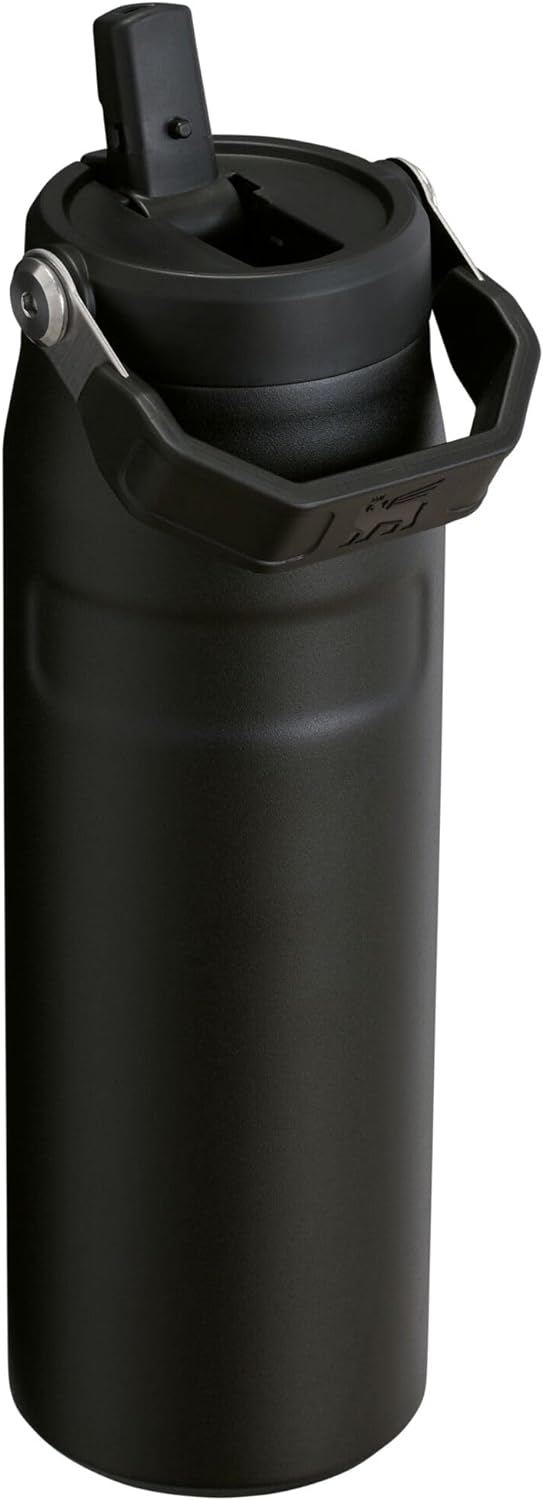 STANLEY IceFlow Flip Straw 2.0 Water Bottle 24 OZ | Built-In Straw with Larger Opening | Lightweight & Leak-Resistant | Insulated Stainless Steel | BPA-Free | Black 2.0
