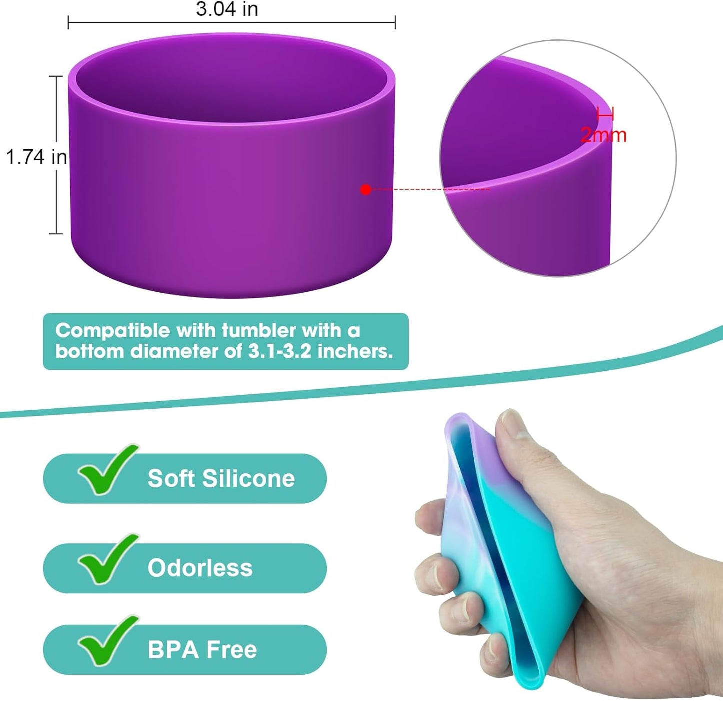 Upgrade 2PCS Protective Silicone Boot Bumper for Stanley Quencher Adventure 40oz 30oz IceFlow 20oz 30oz Tumbler, Water Bottle Bottom Sleeve Cover Accessories for Stanley Mug Cup(DarkMagenta)