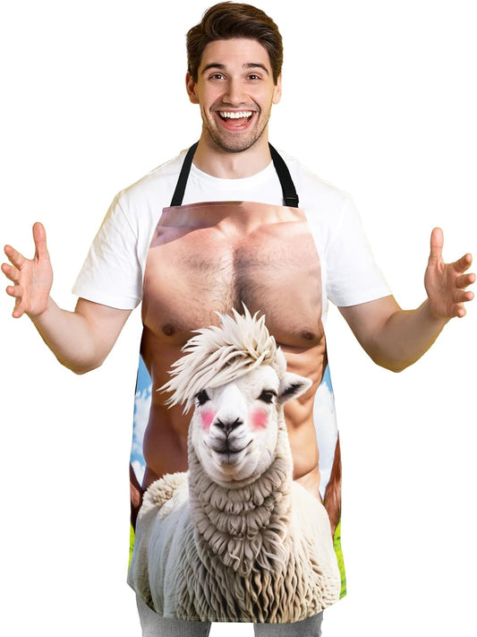 Funny Men Cooking Grilling Aprons Belly BBQ Funny Gag Gifts for Christmas, White Elephant Gift Exchange (Goat, One Size)