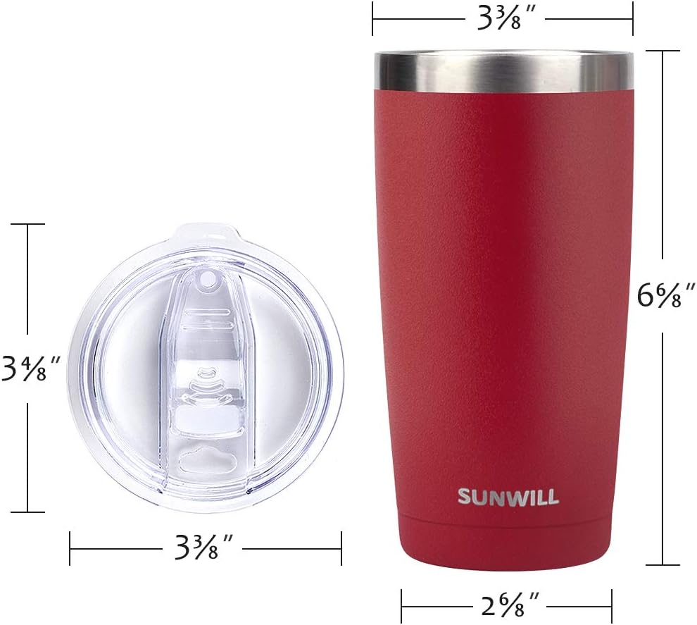 SUNWILL Travel Coffee Tumbler 20 oz, Insulated Mug with Lid, Stainless Steel Cup for Hot and Cold Drinks, Powder Coated Wine Red
