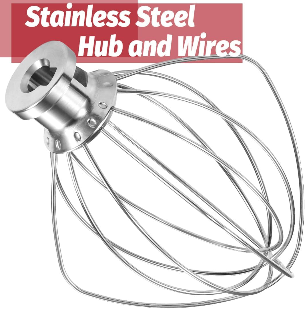 K45WW Dishwasher Safe Whisk Attachment Fits 4.5 Quart and 5 QT KitchenAid Tilt-Head Stand Mixer Stainless Steel 6 Wires Whip for Egg Heavy Cream Beater, Cakes Mayonnaise