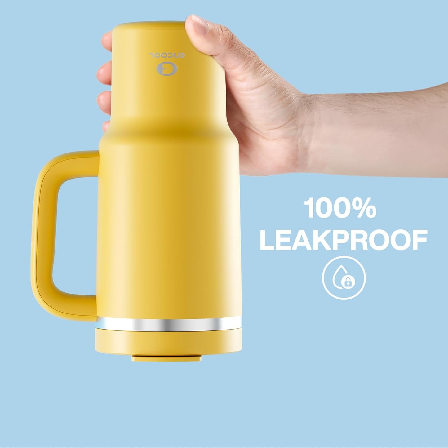 32 oz Tumbler with Handle and Straw: Stainless Steel Insulated Tumbler Keeps Cold for 24 Hours, Leakproof Travel Cup Fits in Cup Holder and BPA-Free, Elfin Yellow