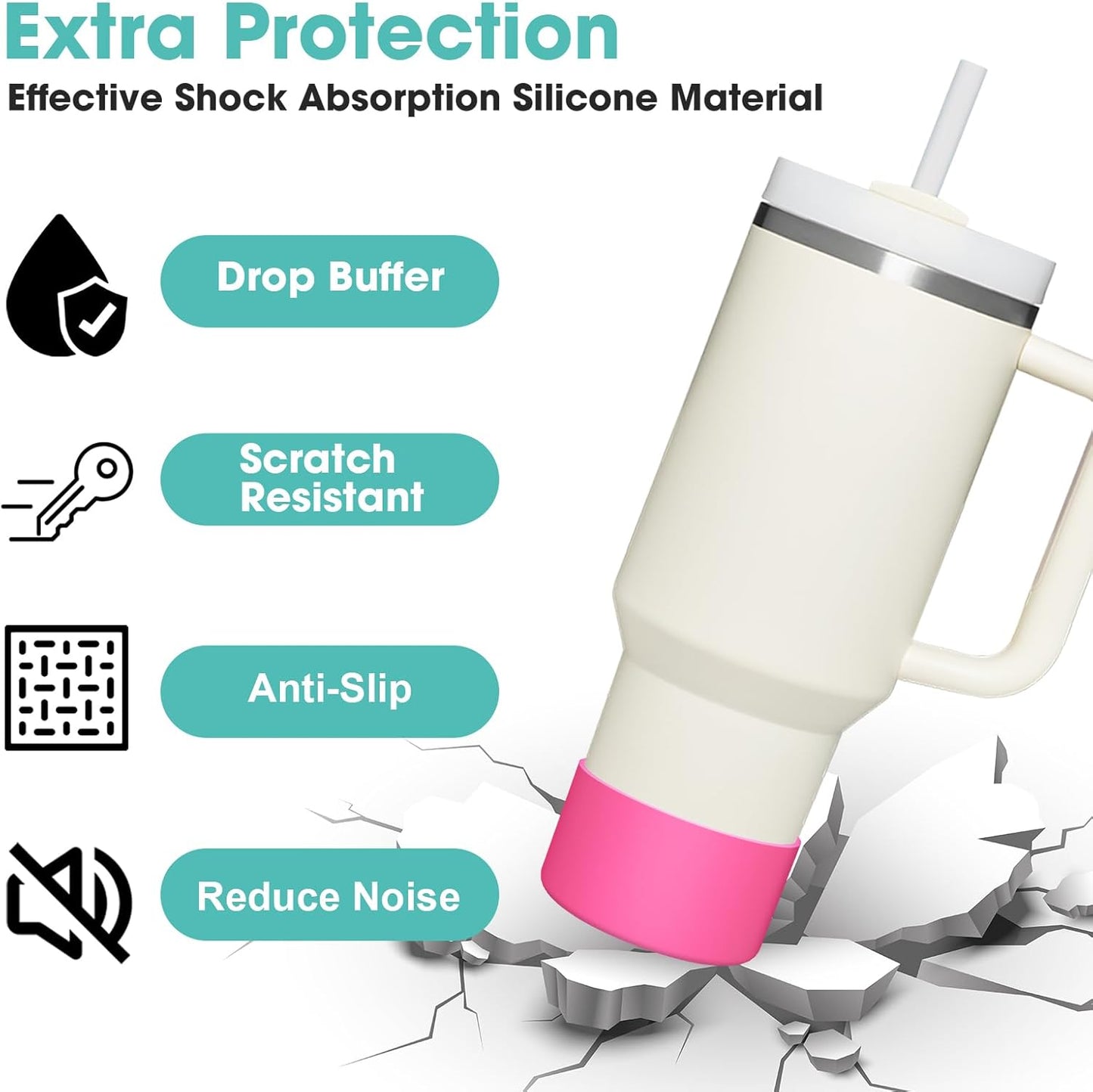 Upgrade 2PCS Protective Silicone Boot Bumper for Stanley Quencher Adventure 40oz 30oz IceFlow 20oz 30oz Tumbler, Water Bottle Bottom Sleeve Cover Accessories for Stanley Mug Cup(Rose)