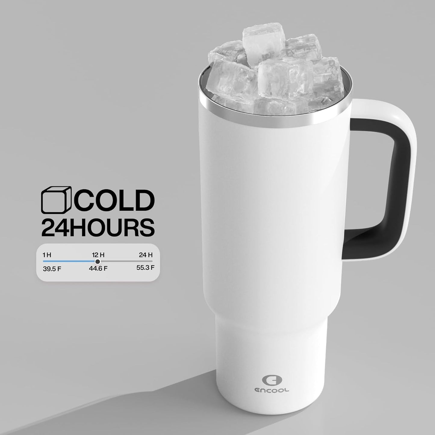 40 oz Tumbler with Handle and Straw: Stainless Steel Insulated Tumbler Keeps Cold for 24 Hours, Leakproof Travel Cup Fits in Cup Holder and BPA-Free, Polar White