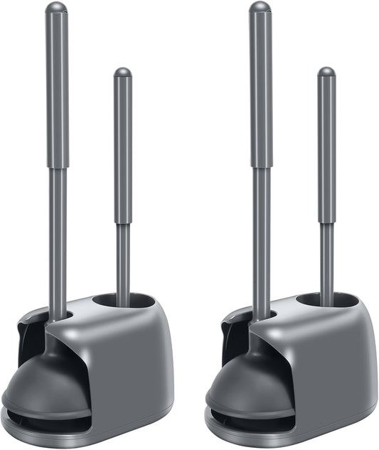 SetSail Toilet Brush and Plunger Set, 2 Packs Toilet Plungers for Bathroom Heavy Duty Toilet Bowl Brush and Holder Hidden Toilet Plunger and Brush Set for Deeply Cleaning - Gray
