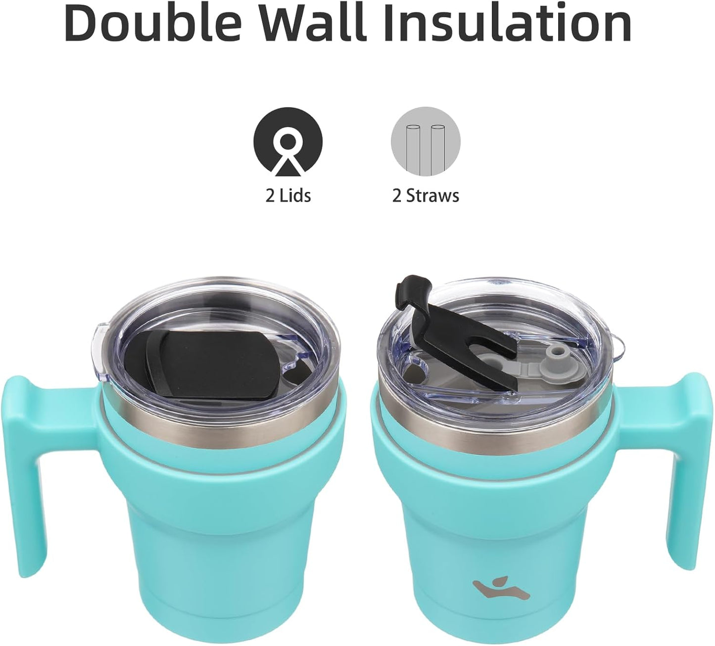 10 oz Tumbler with Handle and 2 Straw 2 Lid, Insulated Water Bottle Stainless Steel Vacuum Cup Reusable Travel Mug,Turquoise